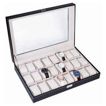 Ktaxon 6/10/12/20/24 Slot Wrist Watch Box Top Jewelry Storage Display Case Organizer