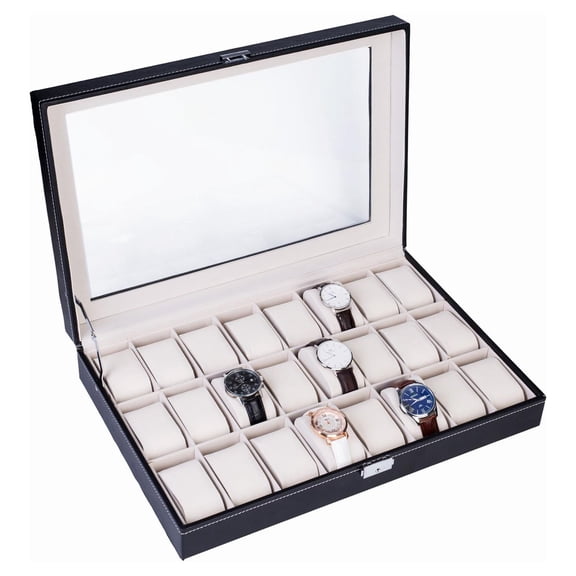 Ktaxon 6/10/12/20/24 Slot Wrist Watch Box Top Jewelry Storage Display Case Organizer
