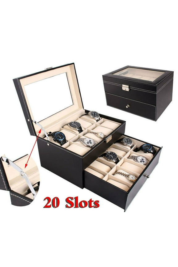 Ktaxon 6/10/12/20/24 Slot Wrist Watch Box Top Jewelry Storage Display Case Organizer