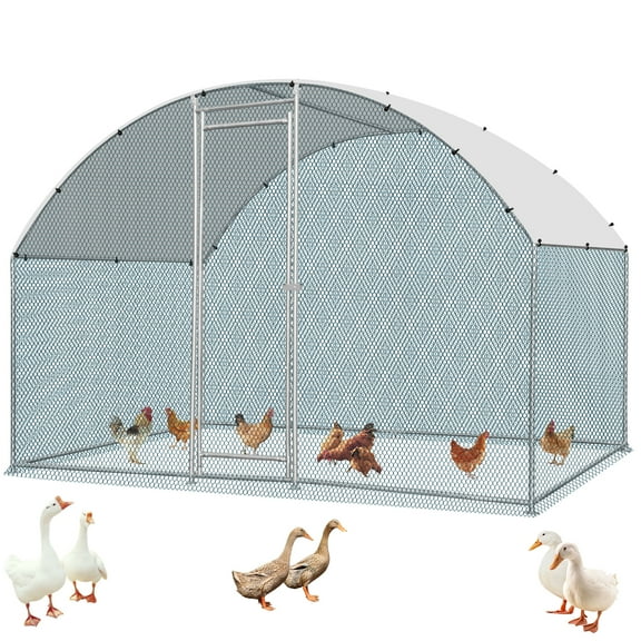 Ktaxon 6.5' x 10' Metal Chicken Coop with Run, Walkin Poultry Cage for Yard with Waterproof Cover, Doom Roof for Hen House, Duck and Rabbit