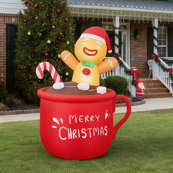 Ktaxon 6.5Ft Christmas Inflatable Decorations Gingerbread Man Decoration Playing Guitar,Blow up Santa Decor