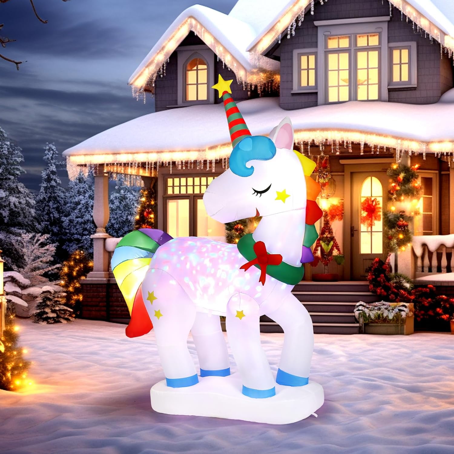 Ktaxon 6.5Ft Inflatable Christmas Unicorn Christmas Door Garden Yard