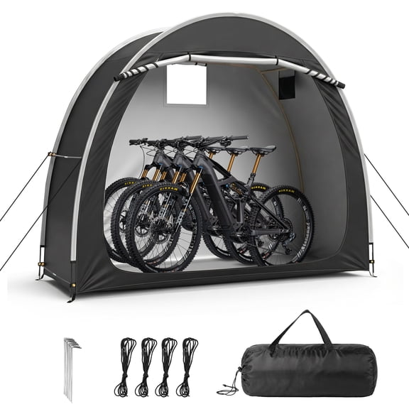 Ktaxon (2-3) Bike Storage Tent, Outdoor Bike Covers Waterproof Shed Tent, 210D Oxford Fan-Shaped Portable Shed, Fit for Bicycle, Black
