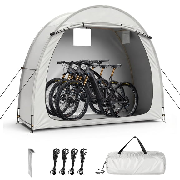 Ktaxon (2-3) Bike Storage Tent, Outdoor Bike Covers Waterproof Shed Tent, 210D Oxford Fan-Shaped Portable Shed, Fit for Bicycle,Graywhite