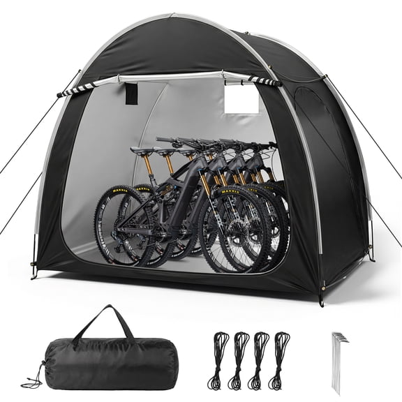 Ktaxon (4-5) Bike Storage Tent, Outdoor Bike Covers Waterproof Shed Tent, 210D Oxford Fan-Shaped Portable Shed, Fit for Bicycle, Black