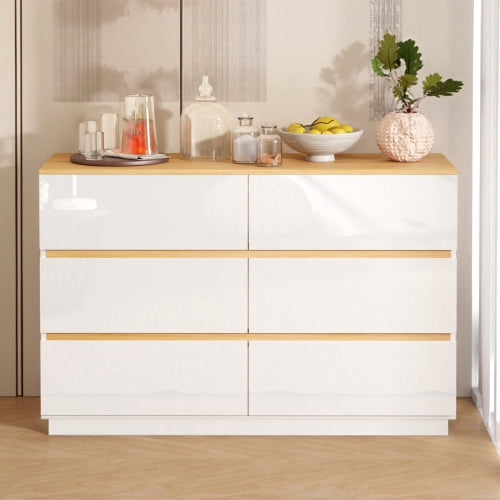 Ktaxon 6 Drawer Double Dresser Wood Dresser Organizer Storage Cabinet Chest Of Drawers, White