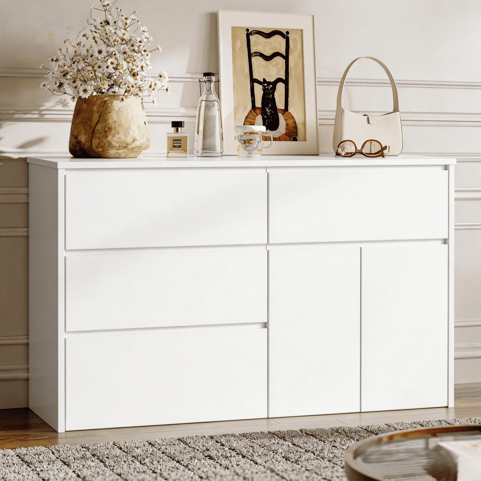 Ktaxon 6 Drawer Dresser with Large Storage Space Dresser Wood Dresser  Storage Cabinet Drawer Organizer Chest Of Drawers, White