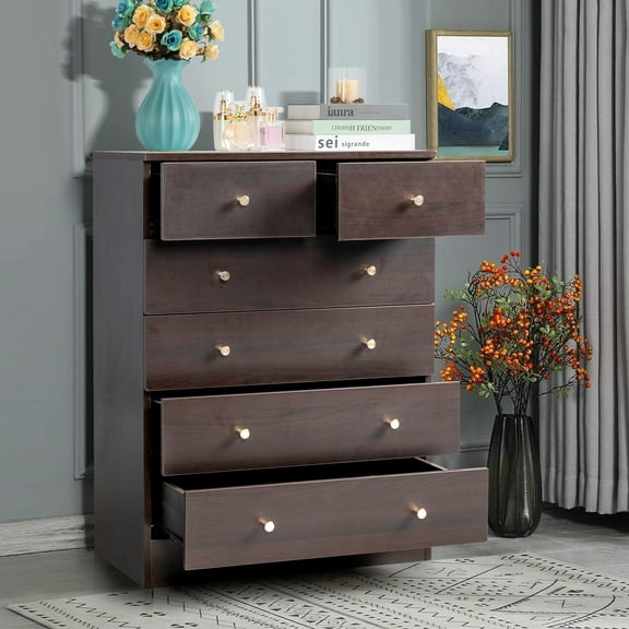 Ktaxon 6 Drawers Dresser Chests for Bedroom, Wood Chset of Drawers,Dressers Organizer for Bedroom, Living Room,Hallway, Brown