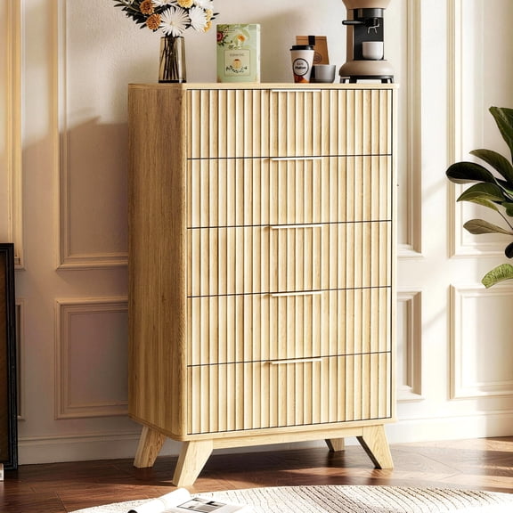 Ktaxon 5 Drawers Dresser Chests for Bedroom, Wood Chset of Drawers,Dressers Organizer for Bedroom, Living Room,Hallway, Oak