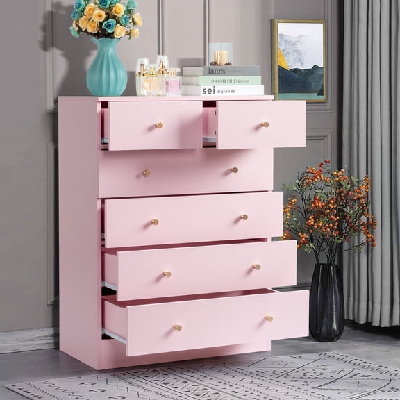 Ktaxon 6 Drawers Dresser Chests for Bedroom, Wood Chset of Drawers,Dressers Organizer for Bedroom, Living Room,Hallway, Pink