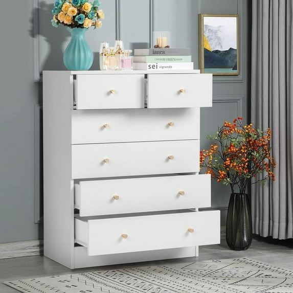 Ktaxon 6 Drawers Dresser Chests for Bedroom, Wood Chset of Drawers,Dressers Organizer for Bedroom, Living Room,Hallway, White