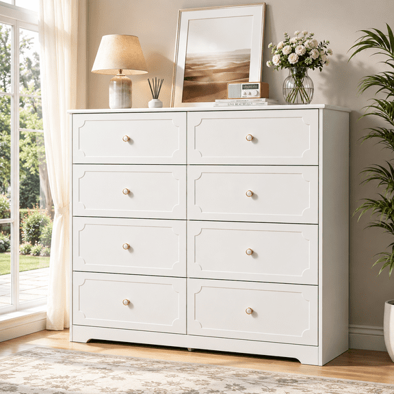 Ktaxon 8 Drawers Dresser Chests for Bedroom, Wood Chset of Drawers,Dressers Organizer for Bedroom, Living Room,Hallway, White