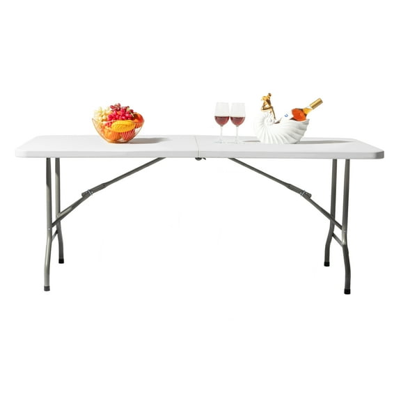 Ktaxon 6 FT Folding Table  for Indoor and Outdoor Events, Kitchen Office for Picnic, Party, Card Table, Rectangular Table, White