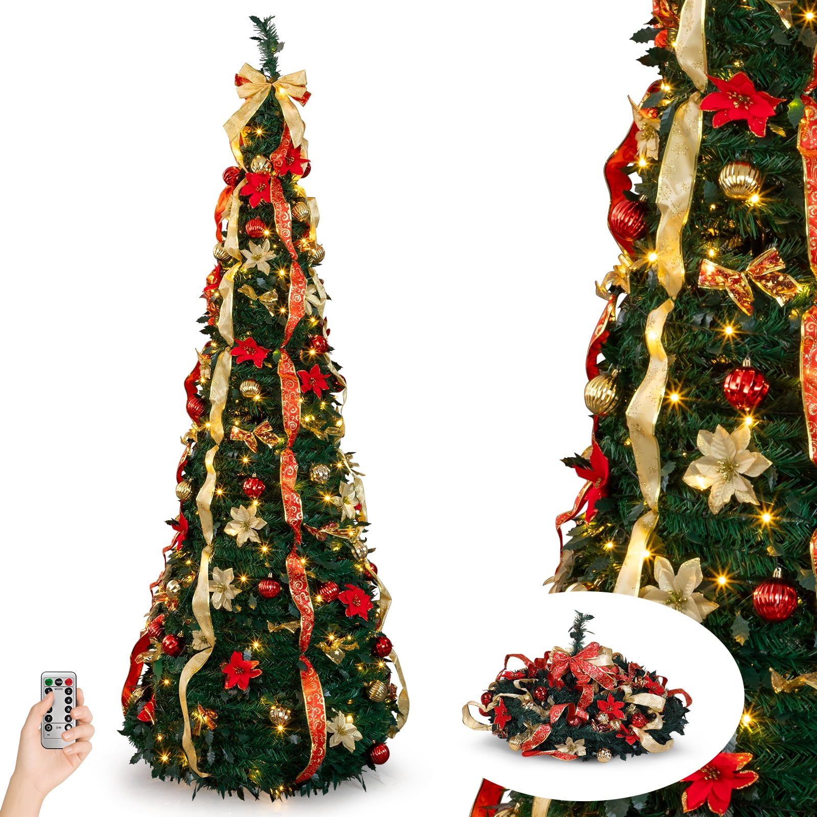 Ktaxon 7 FT Artificial Christmas Tree,Pre-Lit Collapsible Xmas