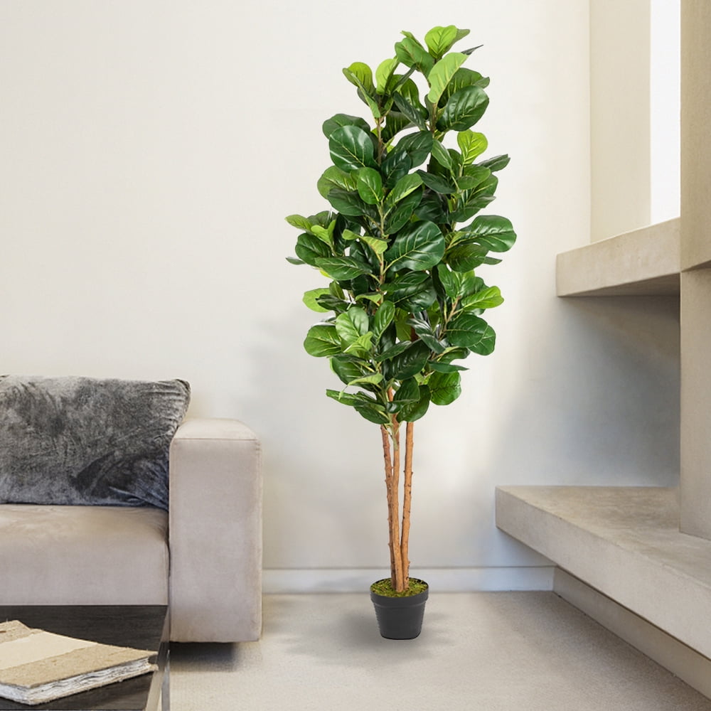 Ktaxon Faux Indoor 6 Ft Ficus Tree, UV Resistant Tall Fake Tree with ...