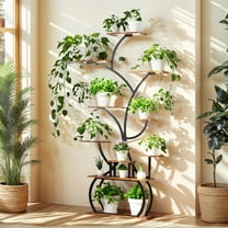 Ktaxon Freestanding Plant Stand 9-Tier Storage Shelves, Flower Stand Holder Rack for Indoor & Outdoor, Metal Frame with Growing Light