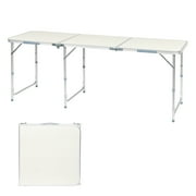Ktaxon 6' Outdoor Portable Aluminum Camping Picnic Table, 3-Level Adjustable Height Metal Folding Dining Table,  Use for Camping Party Wedding Garden Commercial Entertaining Events, White