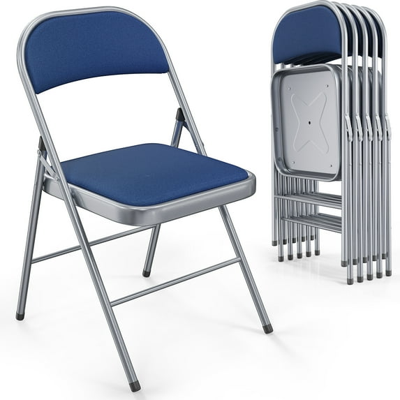 Ktaxon 6 Pack Folding Chairs Foldable Event Chairs with Metal Frame and Soft Fabric Cushion and Back Wedding Party Blue Sliver