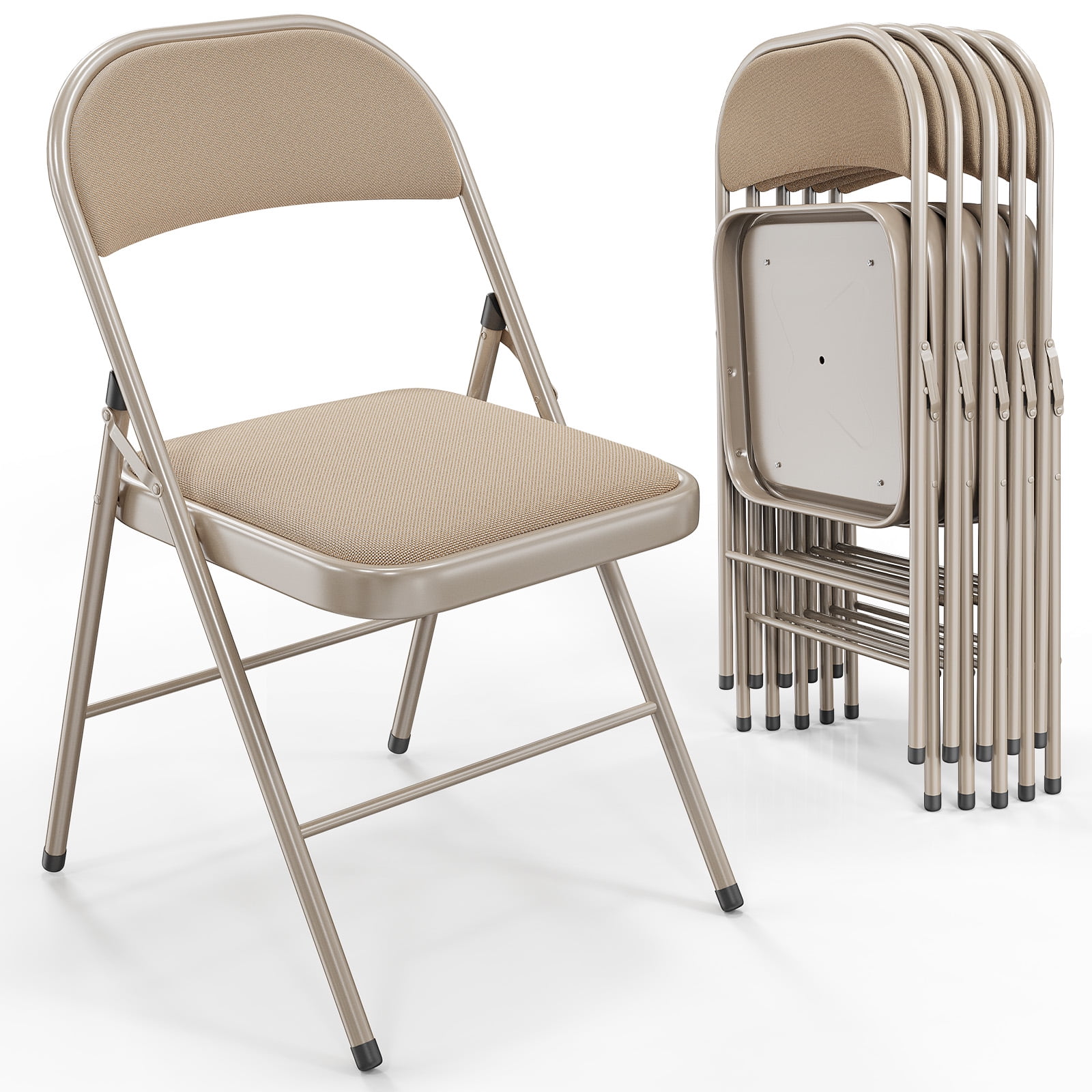 HOUSNIFLEX 4 Pack Fabric Folding Chairs Padded Seat Back Heavy Duty Metal Frame Portable Foldable Chairs for Home Party Events Beige