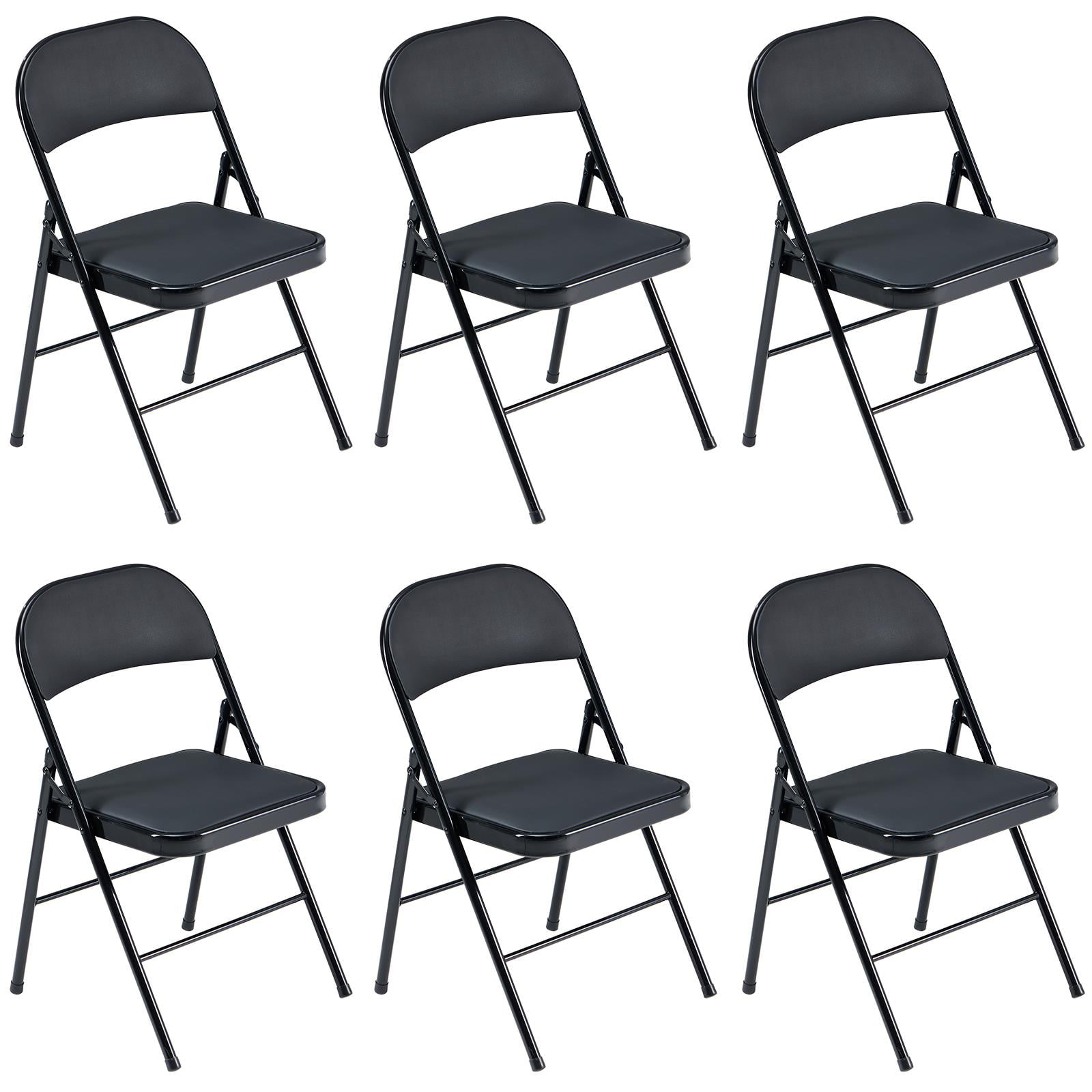 6 Pack Black Steel Folding Chairs with Padded Seats