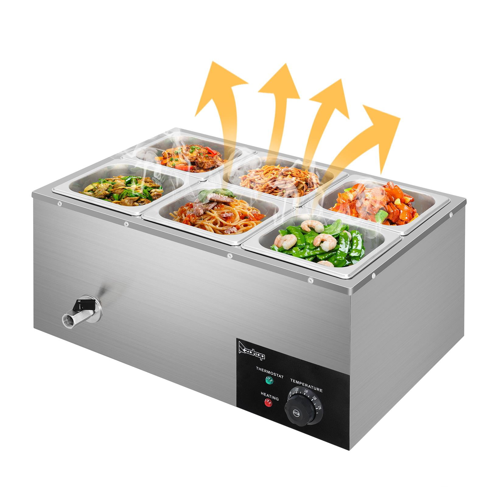 Stainless Steel 6-Pan Commercial Food Warmer with Adjustable Temperature