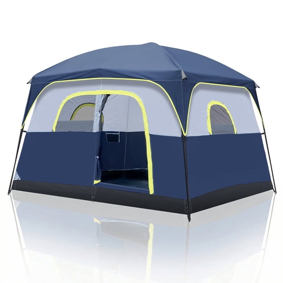 Ktaxon 6 Person Camping Tent, Family Tent with 1 Mesh Door & 5 Large Mesh Windows, Double Layer Camping Tent with Carry Bag for Outdoor Beach Hiking Traveling, Blue
