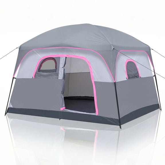 Ktaxon 6 Person Camping Tent, Family Tent with 1 Mesh Door & 5 Large Mesh Windows, Double Layer Camping Tent with Carry Bag for Outdoor Beach Hiking Traveling, Gray
