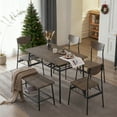 thumbnail image 1 of Ktaxon 6-Piece Dining Room Set Modern Kitchen Table Set with 4 Chairs and 1 Bench, Dining Table for 6 with Metal Frame Brown, 1 of 8