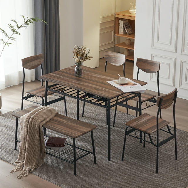Ktaxon 6Piece Dining Room Set Modern Kitchen Table Set with 4 Chairs