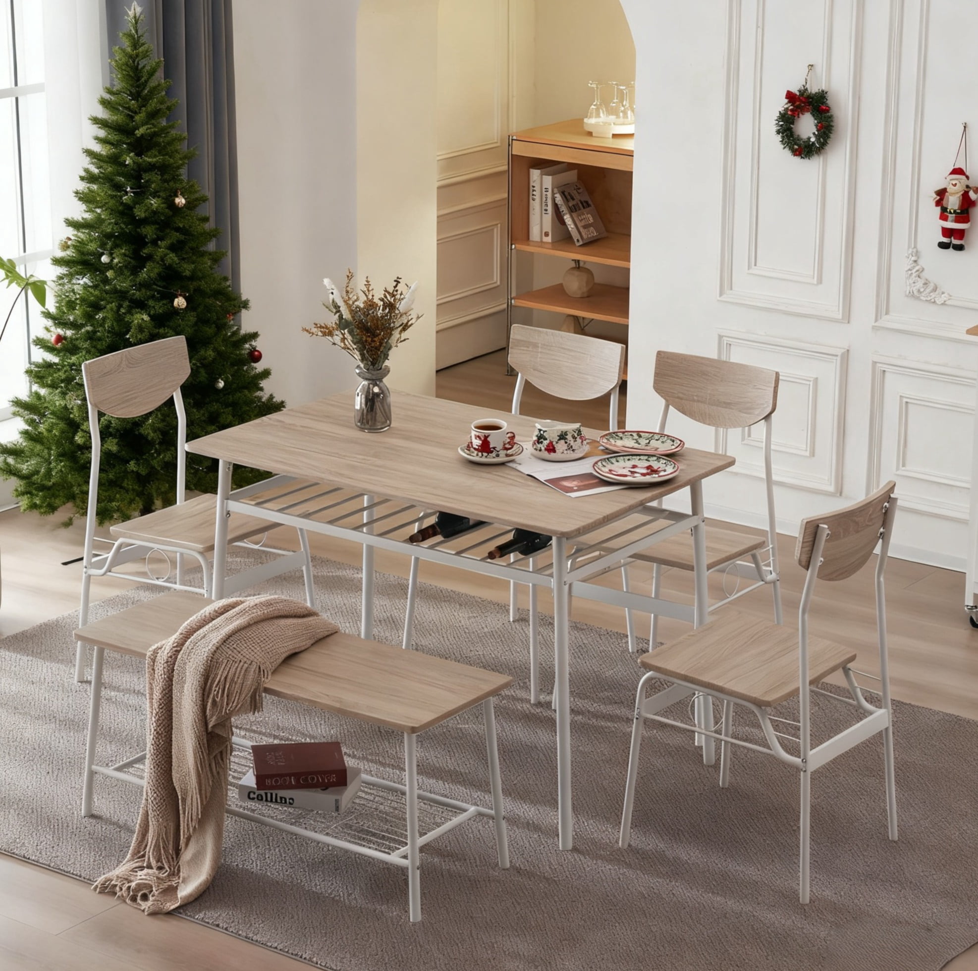 Ktaxon 6-Piece Dining Room Set Modern Kitchen Table Set with 4 Chairs ...