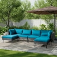 thumbnail image 1 of Ktaxon 6 Pieces  Modular Patio Sectional Set, All-Weather Wicker with Removable Cushions & Ottomans, Black Rattan Peacock Green, 1 of 12
