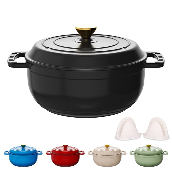 Ktaxon 6 Quart Enameled Cast Iron Dutch Oven with Upgraded Textured Handles Pre-Seasoned Cookware, Induction & Oven Safe up to 500°F, Black