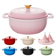Ktaxon 6 Quart Enameled Cast Iron Dutch Oven with Upgraded Textured Handles Pre-Seasoned Cookware, Induction & Oven Safe up to 500°F, Pink