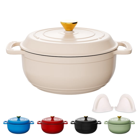 Ktaxon 6 Quart Enameled Cast Iron Dutch Oven with Upgraded Textured Handles Pre-Seasoned Cookware, Induction & Oven Safe up to 500°F, White