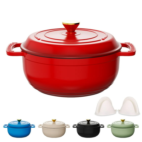 Ktaxon 6 Quart Enameled Cast Iron Dutch Oven with Upgraded Textured Handles Pre-Seasoned Cookware, Induction & Oven Safe up to 500°F, Red