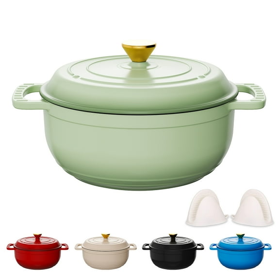 Ktaxon 6 Quart Enameled Cast Iron Dutch Oven with Upgraded Textured Handles Pre-Seasoned Cookware, Induction & Oven Safe up to 500°F, Green