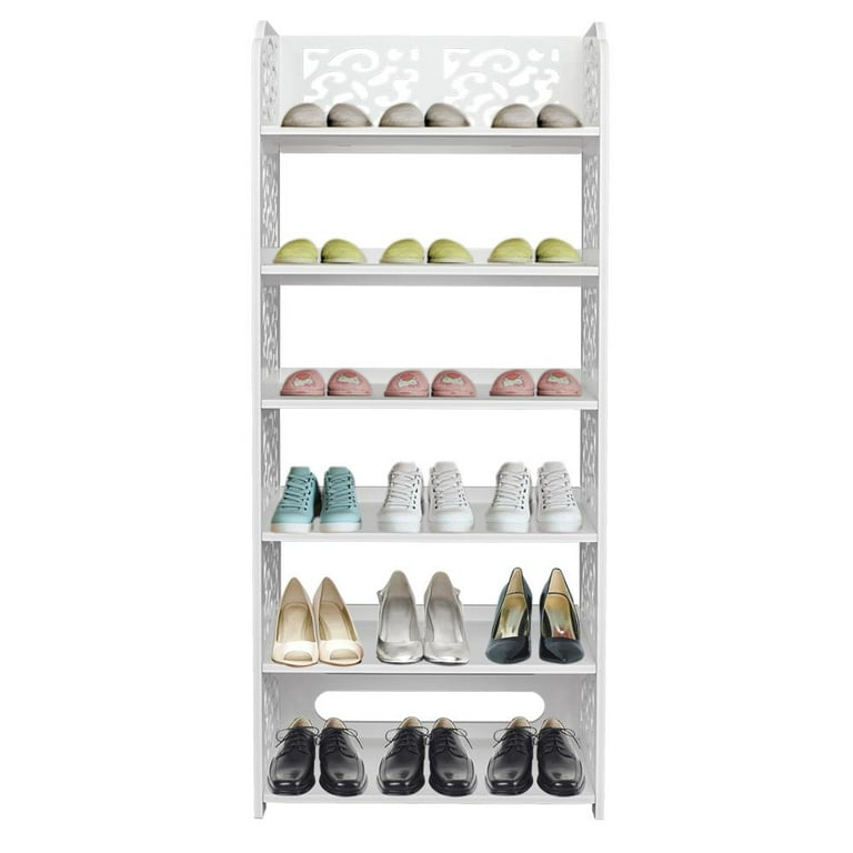 Ktaxon 6 Tier Decorative Carved Shoe Rack Shoe Shelf Closet Storage Organizer Shoe Space Saving for Entryway Bedroom Living Room White Finish
