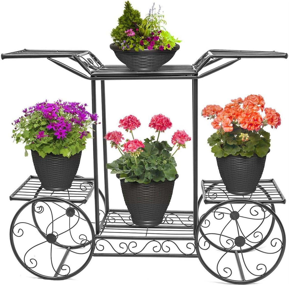 Ktaxon 6-Tier Garden Cart Stand & Flower Pot Metal Plant Holder Display Rack, Black