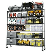 Ktaxon 6-Tier Steel Shelving Unit with Wheels, 59"W Storage Shelving Rack, 3900LBS Heavy Duty Adjustable Wire Shelf, 59"W x 84" H x 18" D