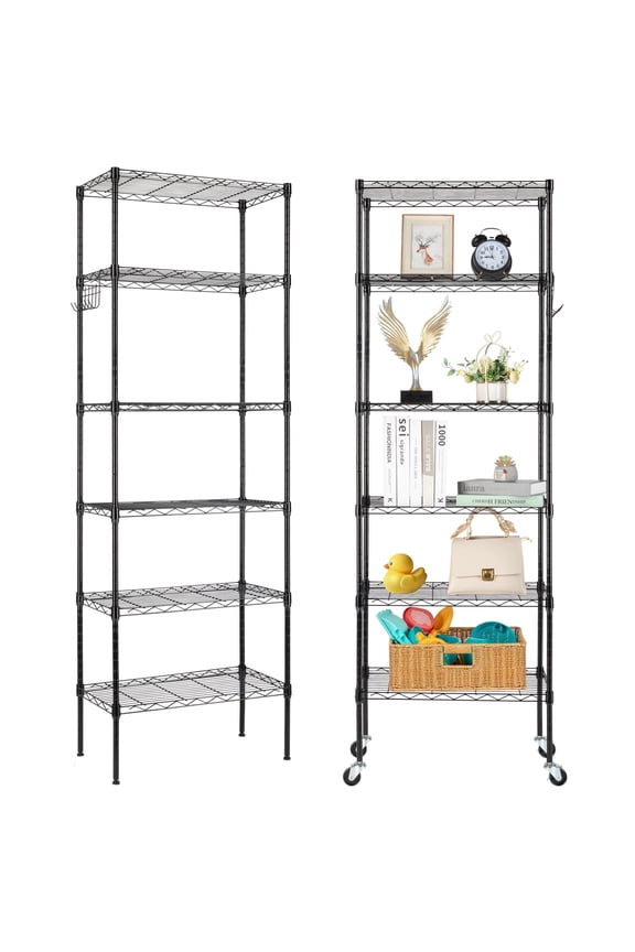 6 Tier Wire Shelves, Adjustable Steel Storage Rack Organizer for Kitchen Garage Bathroom, 21.6"W x 11.8"D x 65"H, Black