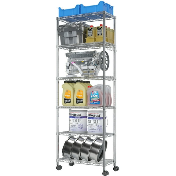 Ktaxon 6 Tier Wire Shelves, Adjustable Steel Storage Rack Organizer for Kitchen Garage Bathroom, 23.6"W x 13.8"D x 72"H, Silver