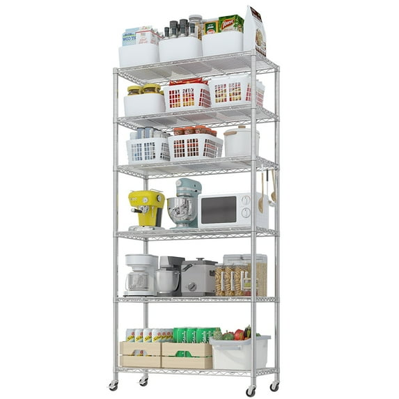 Ktaxon 6 Tier Wire Shelves, Adjustable Steel Storage Rack Organizer for Kitchen Garage Bathroom, 35.4"W x 17.7"D x 78.7"H, Black