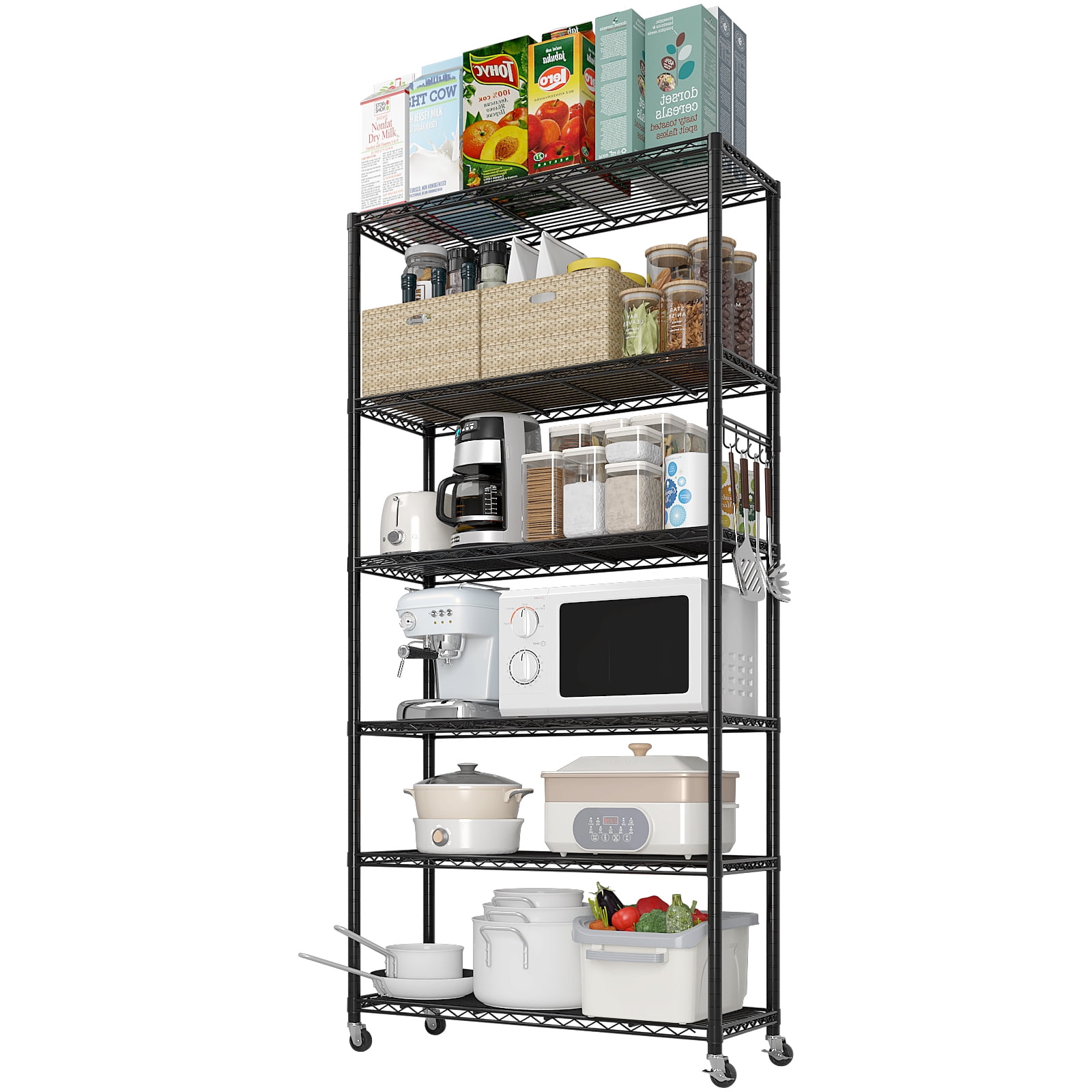 Ktaxon 6 Tier Wire Shelves, Adjustable Steel Storage Rack Plant Stand Organizer for Kitchen Garage Bathroom, 35.4"W x 15.7"D x 72.8"H, Black