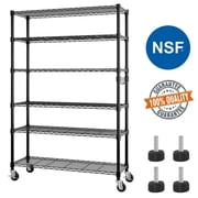 Ktaxon 6 Tier Wire Shelving with Wheels 2400lbs Capacity, Heavy Duty Storage Rack for Home Garage, 46"W x 18"D x 82"H Adjustable Shelves, Black