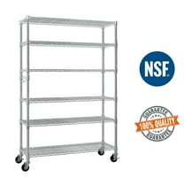 Ktaxon 6 Tier Wire Shelving with Wheels, 46"D x 18"W x 82"H Multifunctional Storage Rack Metal Garage Shelves Organizer, Capacity for 900lbs, Silver