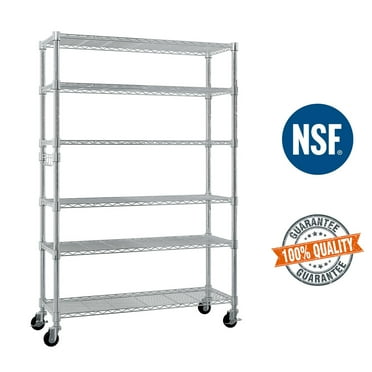 Ktaxon 6 Tier Wire Shelving with Wheels, 46"D x 18"W x 82"H Multifunctional Storage Rack Metal Garage Shelves Organizer, Capacity for 900lbs, Silver