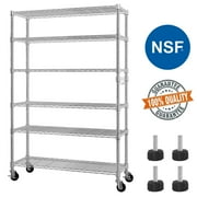 Ktaxon 6 Tier Wire Shelving with Wheels 2400LBS Capacity, Heavy Duty Storage Rack for Home Garage, 46"W x 18"D x 82"H Adjustable Shelves, Silver