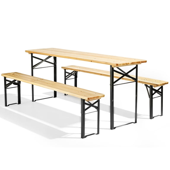 Ktaxon 6' Wooden Outdoor Folding Patio Camping Picnic Table Set with Bench, Natural