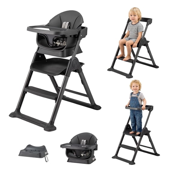 Ktaxon 6-in-1 Convertible Baby High Chair, Foldable Space Saver Highchair with Kitchen Standing Tower, Booster Seat for Toddlers 6M-5Y, Dark Grey