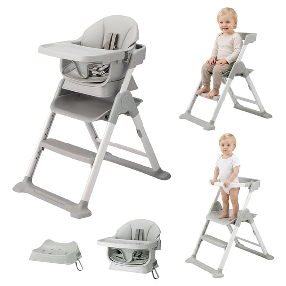 Ktaxon 6-in-1 Convertible Baby High Chair, Foldable Space Saver Highchair with Kitchen Standing Tower, Booster Seat for Toddlers 6M-5Y, Grey